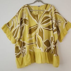 Made in Italy Yellow Floral Linen Top One Size